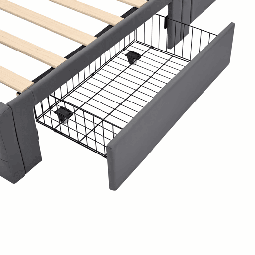 Cama estofada 90x190 cm - com porta USB, carregamento sem fios e com fios, LED e quatro gavetas - Cinza Cama estofada 90x190 cm - com porta USB, carregamento sem fios e com fios, LED e quatro gavetas - Cinza