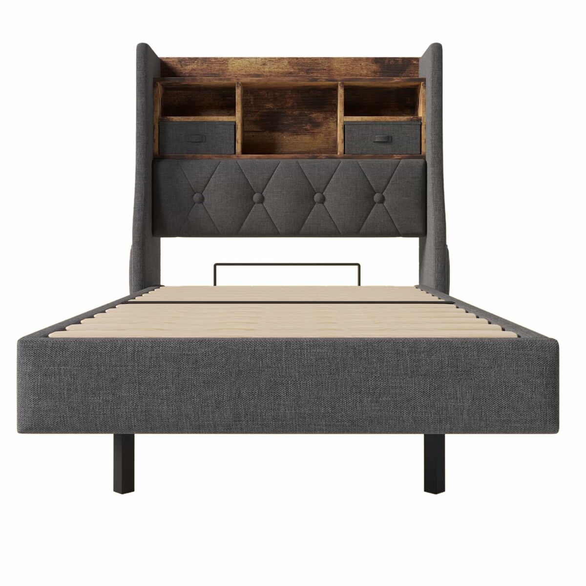 Cama polsterbett 90x200 cm - cama flotante con led, cabecero y estación de carga, gris