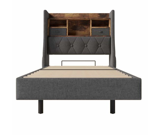 Cama polsterbett 90x200 cm - cama flotante con led, cabecero y estación de carga, gris