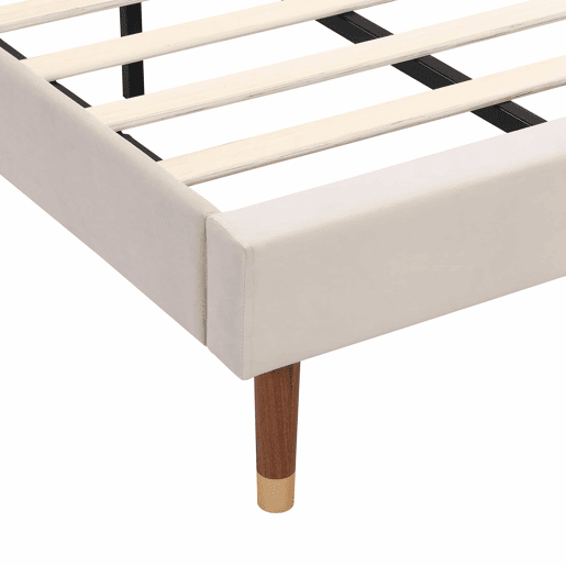 Cama estofada 90x200 cm - Com base de ripas e cabeceira, cama juvenil, fácil montagem, veludo, bege