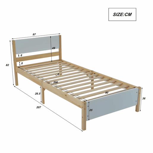Cama individual de madeira 90x200cm - Branco Cama individual de madeira 90x200cm - Branco