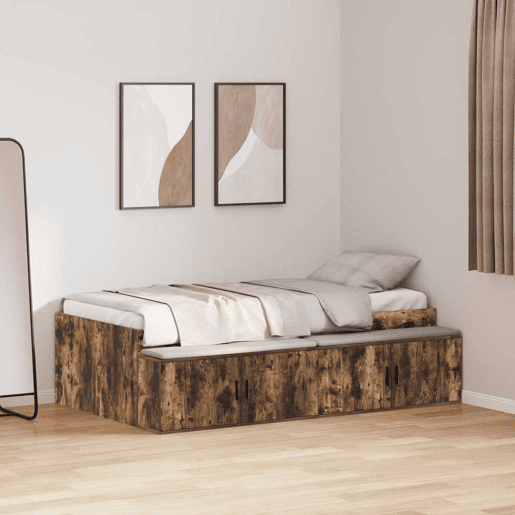 Estrutura de cama de solteiro para adultos com gaveta Carvalho Defumado 90 x 200 cm