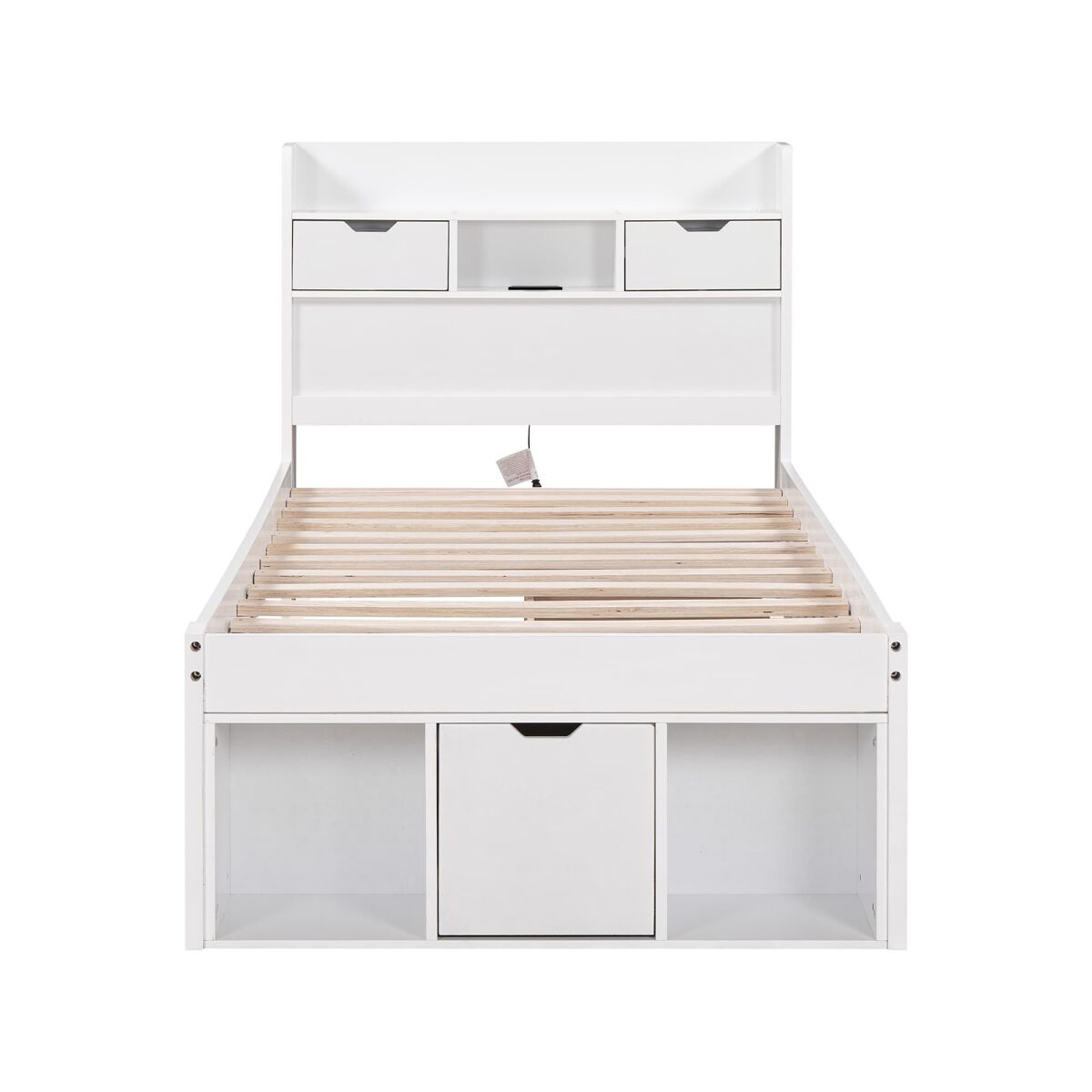 Cama individual 90x190 cm - con usb, cajón y gran almacenamiento - blanco