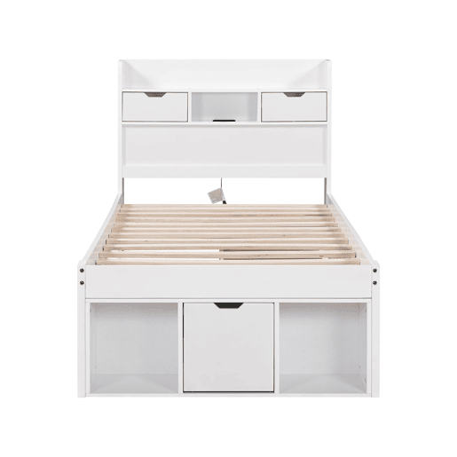 Cama individual 90x190 cm - com USB, gaveta e grande espaço de arrumação - Branco