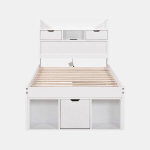 Cama individual 90x190 cm - com USB, gaveta e grande espaço de arrumação - Branco