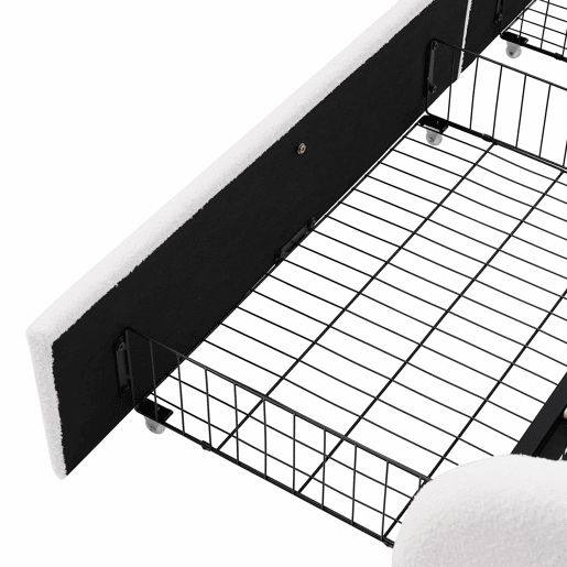 Cama individual 90x200cm - Cabeceira ajustável, Carregamento USB Tipo C, 2 gavetas, Iluminação LED, Estrutura em madeira - Branco Sherpa