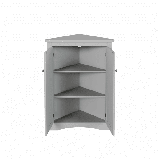 Armário de canto para casa de banho 61,5 x 80 cm - 2 portas triangulares, 3 prateleiras, MDF de alta qualidade com acabamento lacado, design economizador de espaço para casa de banho, cozinha e sala de estar - Cinza