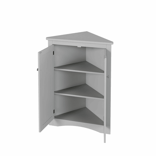 Armário de canto para casa de banho 61,5 x 80 cm - 2 portas triangulares, 3 prateleiras, MDF de alta qualidade com acabamento lacado, design economizador de espaço para casa de banho, cozinha e sala de estar - Cinza