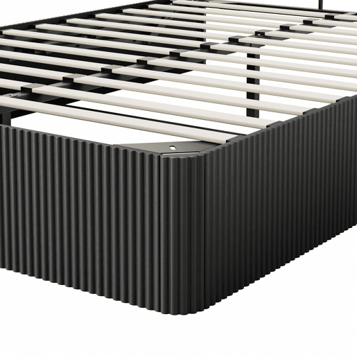 Cama moderna 140x200 cm - Sistema de elevação hidráulico, amplo espaço de arrumação, ripas de madeira maciça - Preto