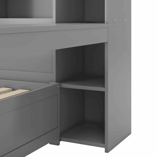 Sofá-cama 90x200 cm - secretária com tomada USB - 2 gavetas e prateleiras - Cinzento (colchão não incluído) Sofá-cama 90x200 cm - secretária com tomada USB - 2 gavetas e prateleiras - Cinzento (colchão não incluído)