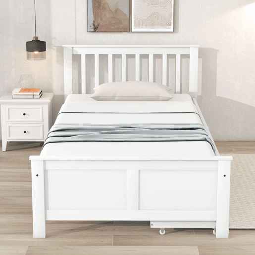 Cama de madeira 90x200cm - Cama individual, juvenil ou para adultos, com gavetas de arrumação - Branca Cama de madeira 90x200cm - Cama individual, juvenil ou para adultos, com gavetas de arrumação - Branca