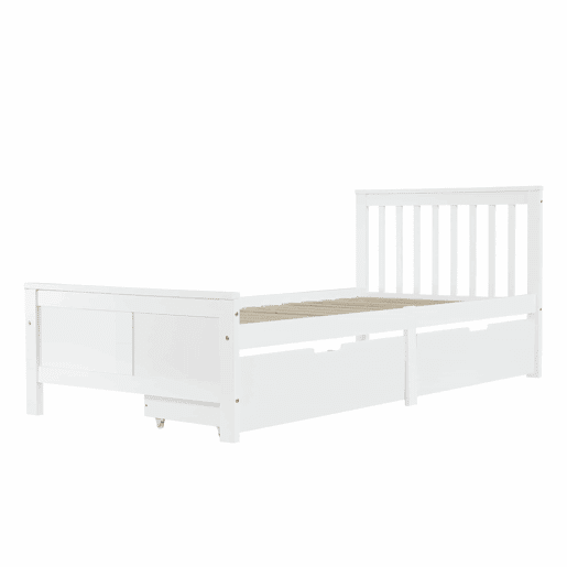 Cama de madeira 90x200cm - Cama individual, juvenil ou para adultos, com gavetas de arrumação - Branca Cama de madeira 90x200cm - Cama individual, juvenil ou para adultos, com gavetas de arrumação - Branca