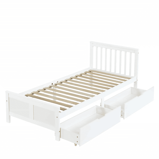 Cama de madeira 90x200cm - Cama individual, juvenil ou para adultos, com gavetas de arrumação - Branca Cama de madeira 90x200cm - Cama individual, juvenil ou para adultos, com gavetas de arrumação - Branca