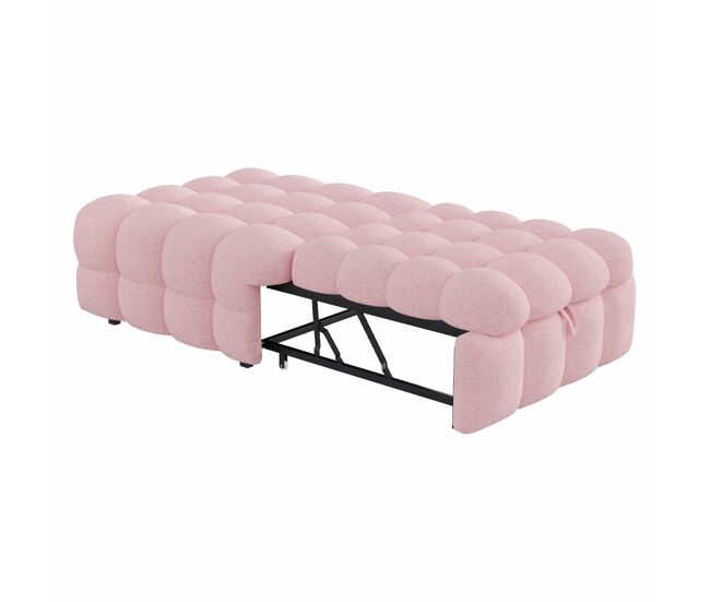 Sofá cama 90x200 cm - 2 en 1, puff, cama individual, tela teddy - rosa