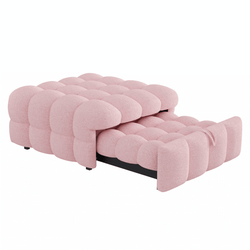 Sofá-cama 90x200 cm - 2 em 1, Puff, Cama individual, Tecido Teddy - Rosa Sofá-cama 90x200 cm - 2 em 1, Puff, Cama individual, Tecido Teddy - Rosa