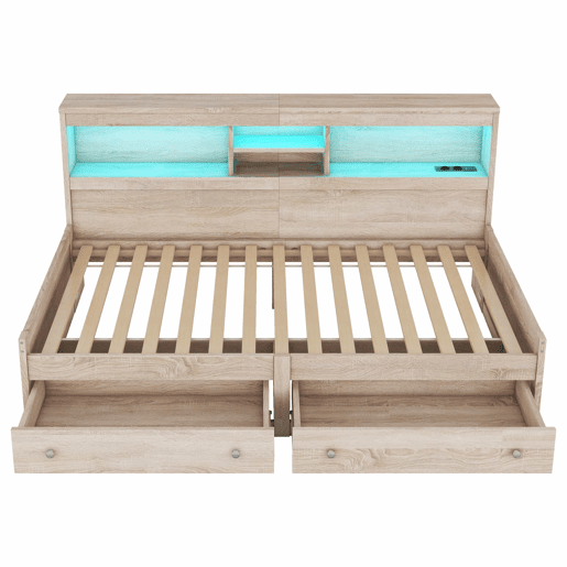 Sofá-cama 90x200 cm - com tomada USB e 2 gavetas - estrado de ripas - Natural
