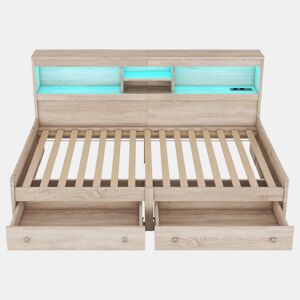 Sofá-cama 90x200 cm - com tomada USB e 2 gavetas - estrado de ripas - Natural