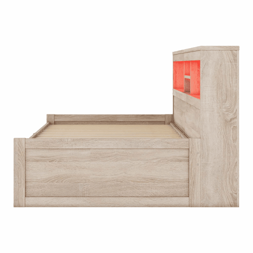 Sofá-cama 90x200 cm - com tomada USB e 2 gavetas - estrado de ripas - Natural