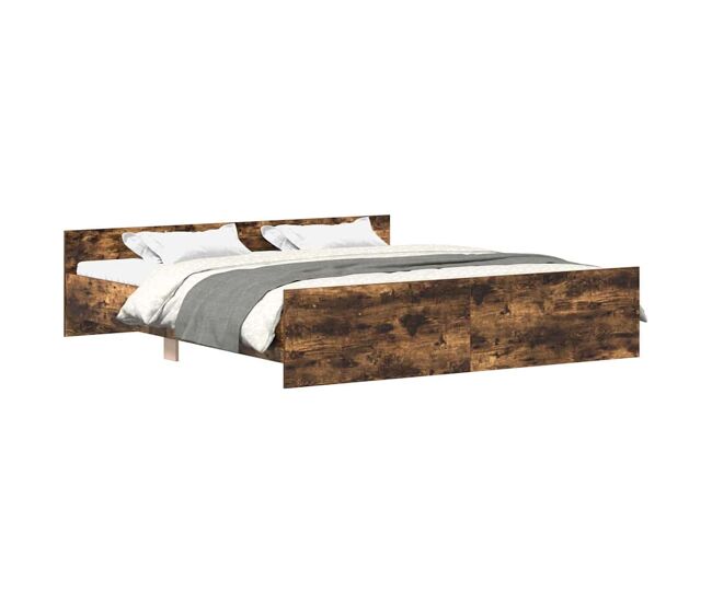 Estructura de cama matrimonial estilo con cabecero piecero roble ahumado 160x200cm