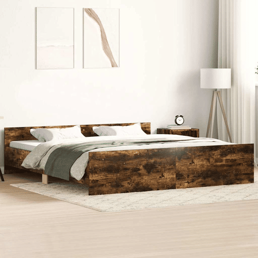 Estrutura Cama de casal para adultos c cabeceiraapoio pés 160x200cm carvalho fumado