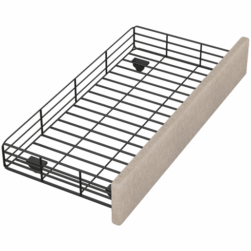 Cama estofada em linho com 2 gavetas - 90x200 cm - cabeceira decorada com rebites - Taupe