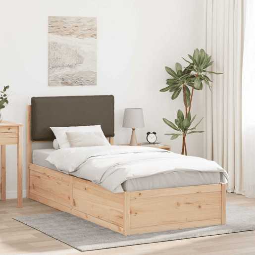 Estrutura de cama de solteiro Design com Cabeceira Estofada Cinzento-acastanhado