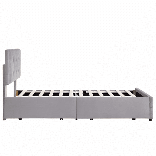 Cama estofada em veludo 90x200cm - cama individual com 2 gavetas e estrado de molas - Cinzento