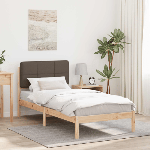 Estrutura de cama de solteiro Design com Cabeceira Estofada Cinzento-acastanhado