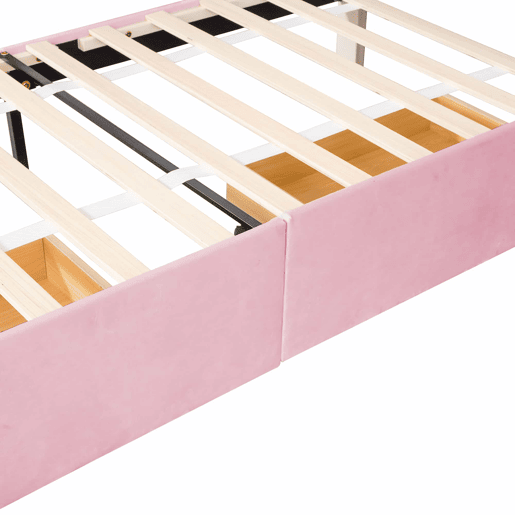 Cama estofada em veludo 90x200cm - Cama individual com 2 gavetas e estrado de molas - Rosa