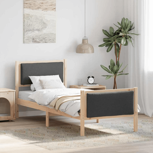 Estrutura de cama de solteiro para adultos com cabeceira Cinza Escuro 80 x 200 cm tecido