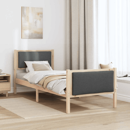 Estrutura de cama de solteiro para adultos com cabeceira Cinza Escuro 80 x 200 cm tecido