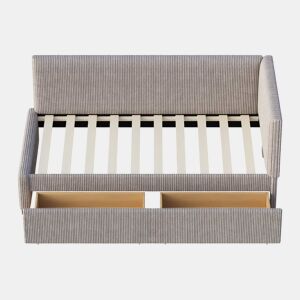 Sofá-cama estofado 90x200cm em veludo - 2 gavetas - com estrado de molas - Cinzento