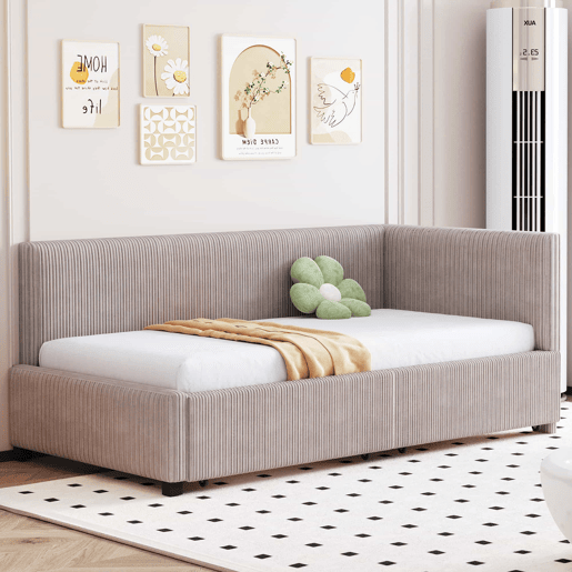 Sofá-cama estofado 90x200cm em veludo - 2 gavetas - com estrado de molas - Cinzento
