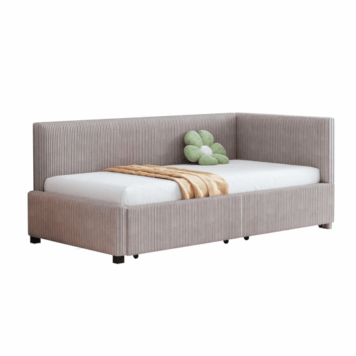 Sofá-cama estofado 90x200cm em veludo - 2 gavetas - com estrado de molas - Cinzento