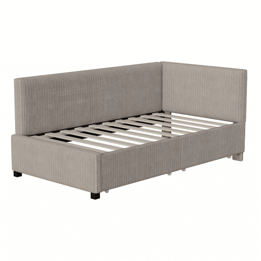 Sofá-cama estofado 90x200cm em veludo - 2 gavetas - com estrado de molas - Cinzento