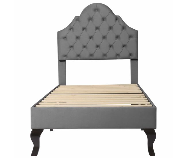 Cama tapizada 90x200 cm - con cabecero ajustable, soporte de listones de madera, gris