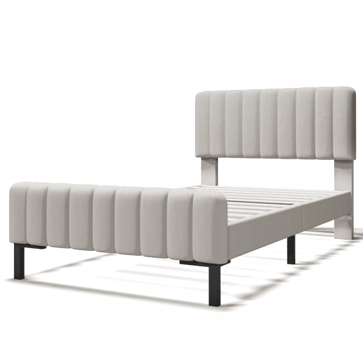 Cama individual estofada 90x200 - cabeceira ajustável, base incluída, juvenil, linho - Cinza-Bege