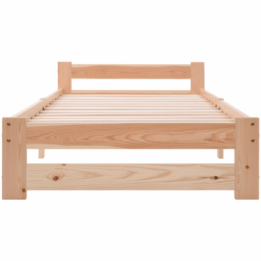 Cama individual de madeira maciça 90x200cm com cabeceira e estrado de molas - Natural