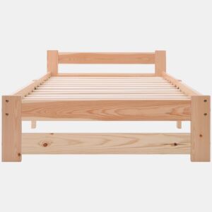 Cama individual de madeira maciça 90x200cm com cabeceira e estrado de molas - Natural