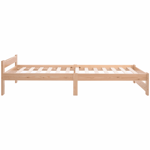 Cama individual de madeira maciça 90x200cm com cabeceira e estrado de molas - Natural