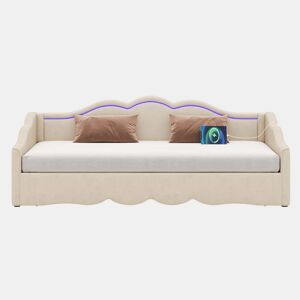 Cama individual 90 x 200 cm - extensível até 180 cm, com LED e porta USB - bege