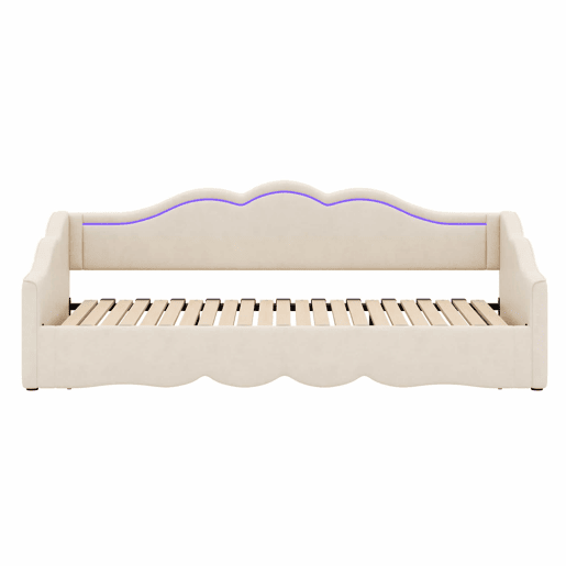 Cama individual 90 x 200 cm - extensível até 180 cm, com LED e porta USB - bege