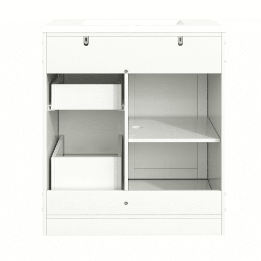 Móvel de casa de banho de 91,5 cm - Armário com portas tipo celeiro, lavatório de cerâmica, gavetas e compartimento - Branco