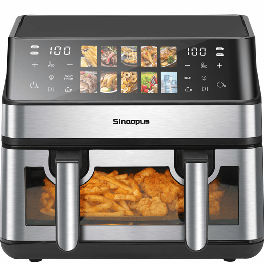 Fritadeira de ar quente de duas câmaras - 10 programas de cozedura, forno de ar quente sem óleo, ecrã tátil, 2 câmaras, temperatura máxima de 200 ? - Preto