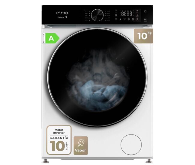 Evvo lavadora carga fronntal nature r - capacidad de 10 kg, 1400 rpm, eficiencia energética a - vapor higienizante