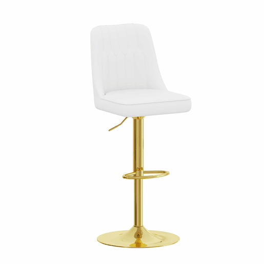 Bancos de bar (2 unidades) - Ajustáveis, giratórios a 360°, encosto almofadado em PU branco - Branco e dourado