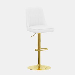 Bancos de bar (2 unidades) - Ajustáveis, giratórios a 360°, encosto almofadado em PU branco - Branco e dourado