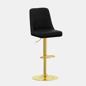 Bancos de bar (2 unidades) - Ajustáveis e giratórios a 360° - Encosto em PU com padrão de costura, pés metálicos dourados - Preto + Dourado