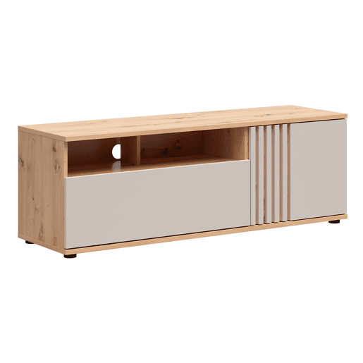 Suporte para televisor Ezra de 1 porta e 1 gaveta 135 cm Caxemira e Bois