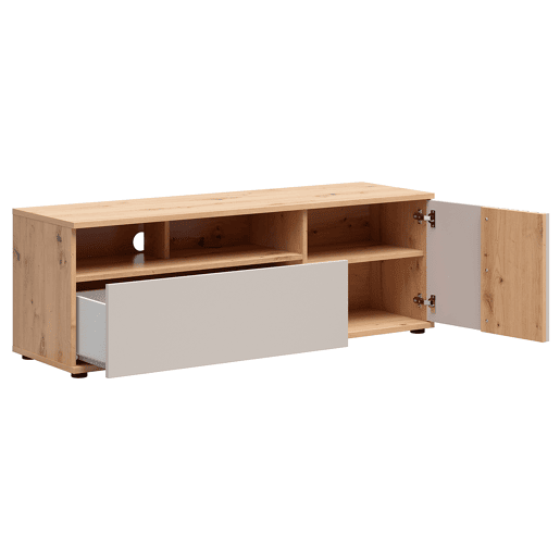 Suporte para televisor Ezra de 1 porta e 1 gaveta 135 cm Caxemira e Bois